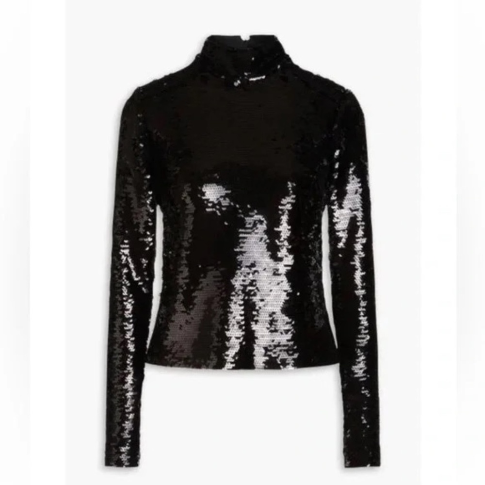 Frame Denim Black Sequined Cotton and Modal-blend Jersey Mock Turtleneck